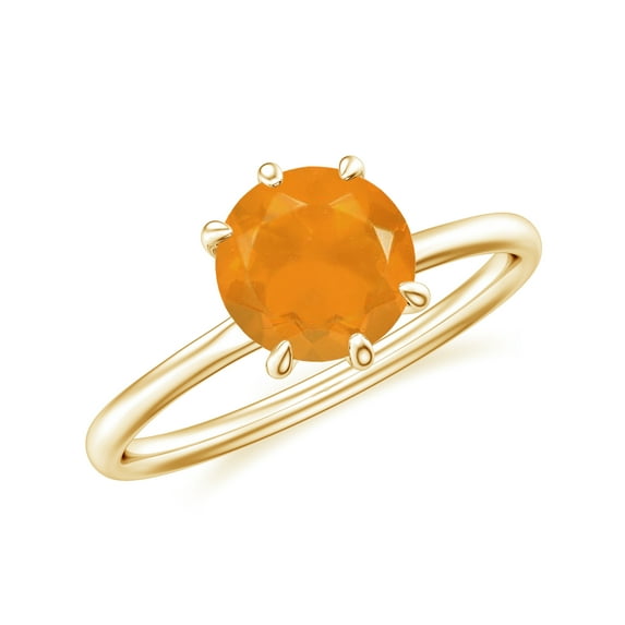1.20 CT Round Shaped 6-Prong Set Solitaire Fire Opal Engagement Ring in Sterling Silver/ Yellow Gold Plated Promise Wedding Band Ring October Birthstone Jewelry, Ring Size 7