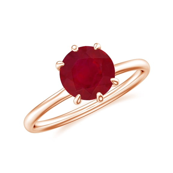 1.20 CT Round Shaped 6-Prong Set Solitaire Ruby Engagement Ring in Sterling Silver/ Rose Gold Plated Promise Wedding Band Ring July Birthstone Jewelry, Ring Size 8