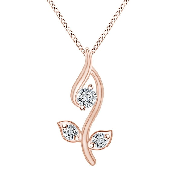 AFFY 1/20 CT White Natural Diamond Accent Vine Leaf Pendant Necklace 14k Rose Gold Over Sterling Silver with 18" Chain (I-J Color, I2-I3 Clarity)