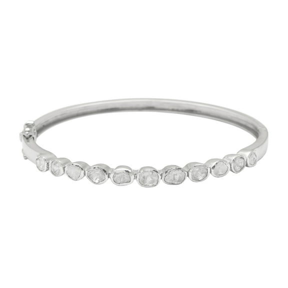 1.20 CTW Natural Diamond Polki Solitaire Stackable Bangle Bracelet 925 Sterling Silver Women Jewelry