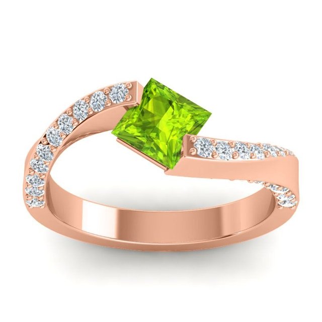 1.20 Carat Beautiful Princess Cut Peridot Gemstone Natural Diamond Wedding Ring for her Solid 14k Rose Gold Size 9 by Caratup
