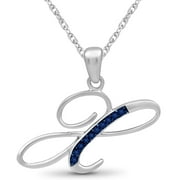 JEWELEXCESS 1/20 Carat Blue Diamond Initial Letter Pendant Necklace for Women | .925 Sterling Silver A to Z Alphabet Monogram Necklaces for Girls | Script Capital Letters | Personalized Jewelry Gift for Her