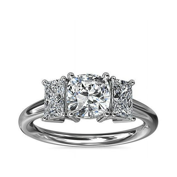 1.20 Carat Brilliant Cushion Cut Natural Diamond Elegant Three Stone Wedding Ring for her in Solid 950 Platinum Size 9.5