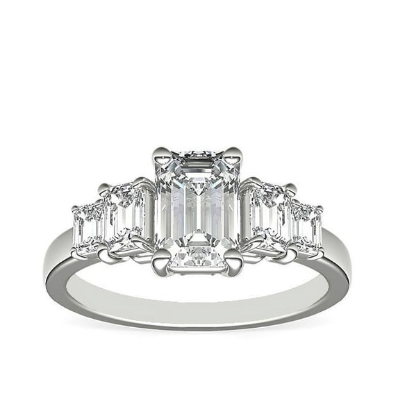 1.20 Carat Brilliant Emerald Cut Real Diamond Elegant Solitaire with Accents Wedding Ring for Women Solid 14K White Gold Size 10
