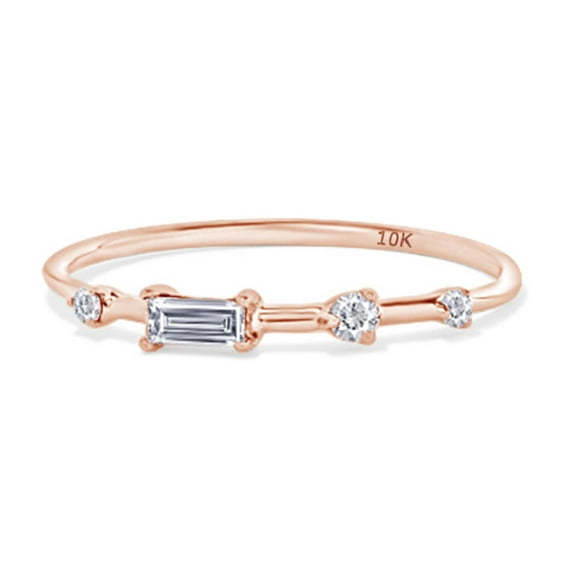 1/20 Carat CT Baguette & Round Cut White Natural Diamond Engagement Ring In 10k Rose Gold For Womens Ring Size-5
