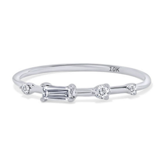 1/20 Carat CT Baguette & Round Cut White Natural Diamond Engagement Ring In 10k White Gold For Womens Ring Size-4