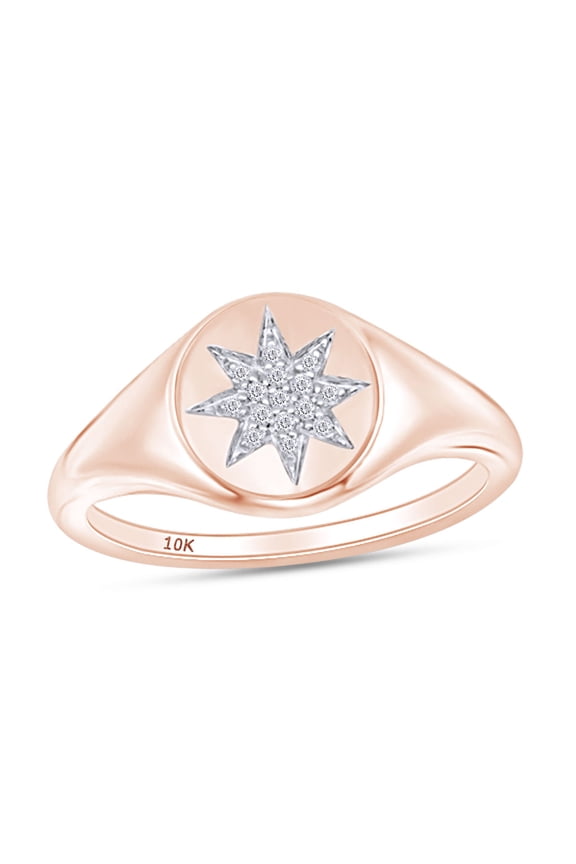 1/20 Carat CT Round Cut Composite Diamond Starburst Signet Engagement Ring In 10k Rose Gold For Womens Ring Size-5