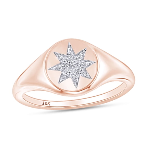 1/20 Carat CT Round Cut Composite Diamond Starburst Signet Engagement Ring In 10k Rose Gold For Womens Ring Size-8