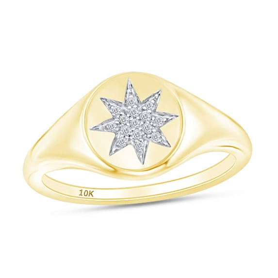 1/20 Carat CT Round Cut Composite Diamond Starburst Signet Engagement Ring In 10k Yellow Gold For Womens Ring Size-8