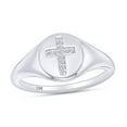 thumbnail image 1 of 1/20 Carat CT Round Cut White Natural Diamond Cross Signet Engagement Ring In 10k White Gold For Womens Ring Size-9.5, 1 of 1