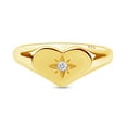 thumbnail image 1 of 1/20 Carat CT Round Cut White Natural Diamond Dainty Signet Heart Shaped Engagement Ring In 14k Yellow Gold Over Sterling Silver For Womens Ring Size-10, 1 of 1