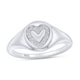 thumbnail image 1 of 1/20 Carat CT Round Cut White Natural Diamond Heart Outline Signet Engagement Ring In 14k White Gold Over Sterling Silver For Womens Ring Size-8.5, 1 of 1