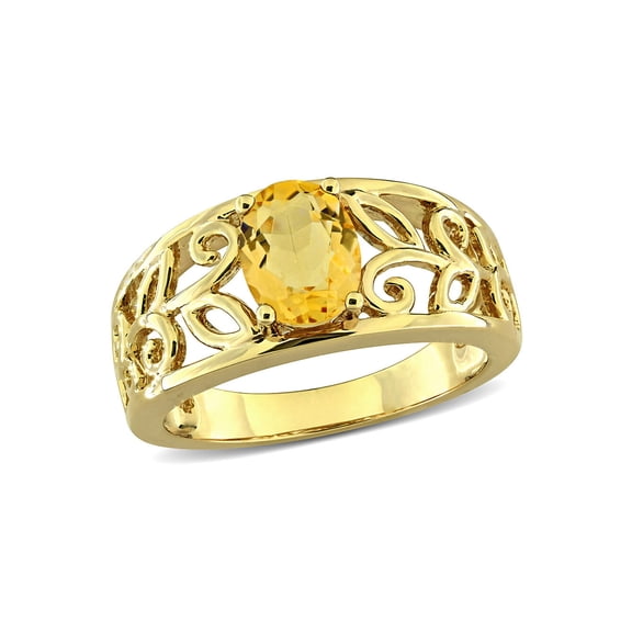 Gem & Harmony 1.20 Carat (Ctw) Citrine Ring in Yellow Plated Sterling Silver for Women