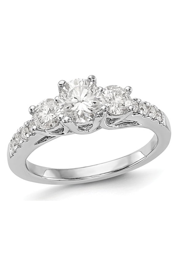 1.20 Carat (Ctw Color SI1-SI2, G-H-I) Lab Grown Diamond Three Stone Engagement Ring in 14K White Gold for Women