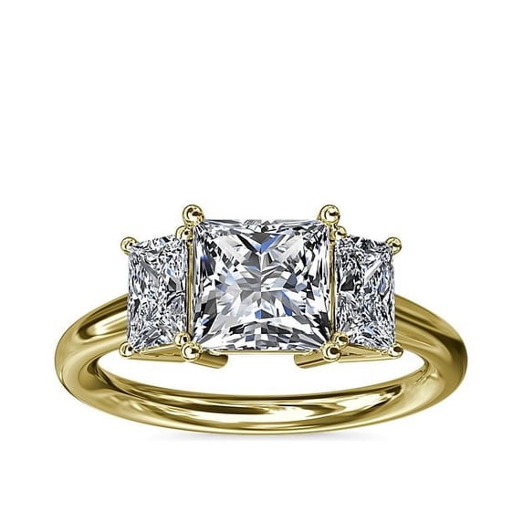 1.20 Carat Excellent Princess Cut Real Diamond New Design Three Stone Ring for Wedding Solid 18K Yellow Gold Size 11