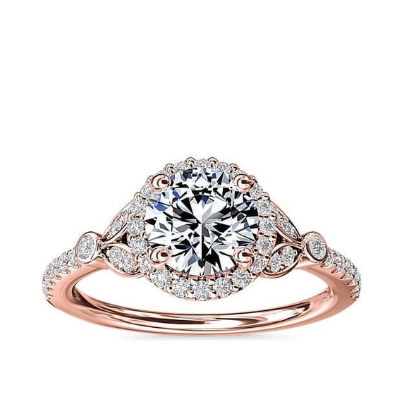 Diamond-Capitals 1.20 Ct Unique Round Shape Genuine Diamond (F-G/VS1) Solitaire Wedding Ring for Fiancee Solid 14K Rose Gold Size 4.5
