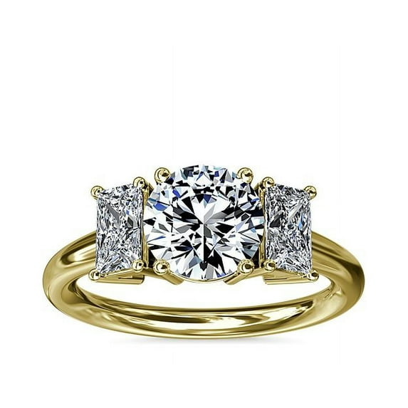 1.20 Carat Excellent Round Cut Natural Diamond Three Stone Beautiful Ring for Anniversary Solid 14K Yellow Gold Size 4.5