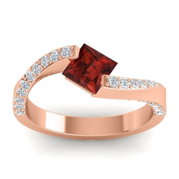 1.20 Carat Fine Princess Cut Garnet Gemstone & Genuine Diamond Bridal Ring for Ladies Solid 18K Rose Gold Size 7 by Diamond-Capitals