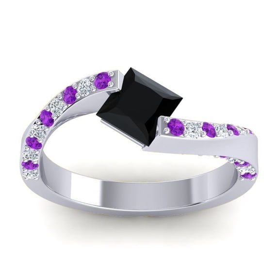 1.20 Carat Natural Diamond Black Onyx & Amethyst Gemstone New Wedding Ring for Ladies Solid 18K White Gold Size 10.5 by Diamond-Capitals