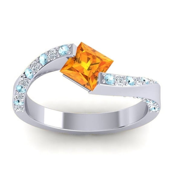1.20 Carat Natural Diamond Citrine & Aquamarine Gemstone Classic Bridal Ring for her 18K White Gold Size 8.5 by Diamond-Capitals
