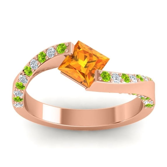 1.20 Carat Natural Diamond Citrine & Peridot Gemstone Charming Wedding Ring for Ladies Solid 14K Rose Gold Size 10.5 by Diamond-Capitals