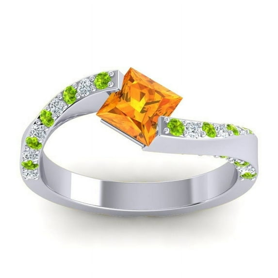1.20 Carat Natural Diamond Citrine & Peridot Gemstone Stylish Bridal Ring for Women Solid 18K White Gold Size 11 by Diamond-Capitals