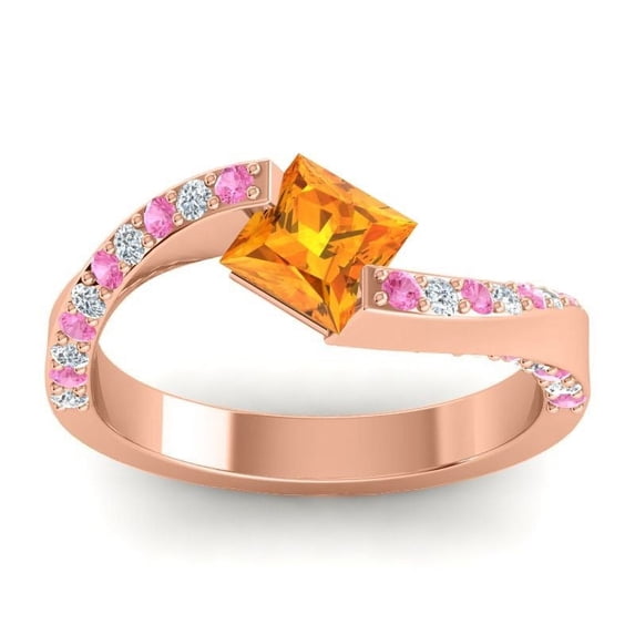 1.20 Carat Natural Diamond Citrine & Pink Sapphire Gemstone Classic Ring for Birthday Gift 14K Rose Gold Size 9.5 by Diamond-Capitals