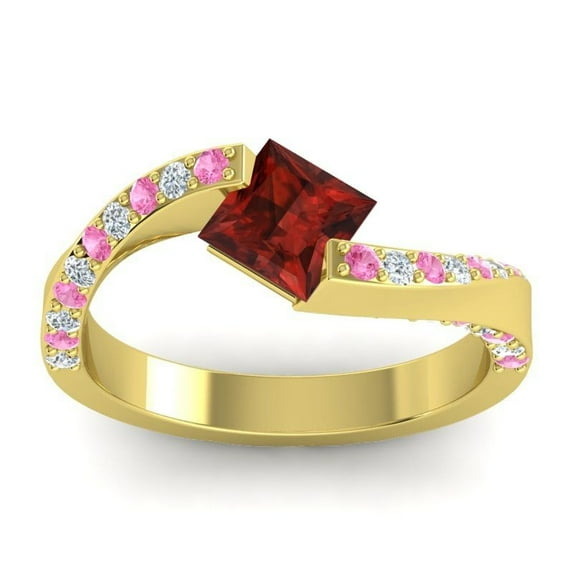 1.20 Carat Natural Diamond Garnet & Pink Sapphire Gemstone Stylish Anniversary Ring for Women Solid 14K Yellow Gold Size 11.5 by Diamond-Capitals