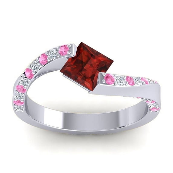 1.20 Carat Natural Diamond Garnet & Pink Sapphire Gemstone Stylish Ring for Birthday Gift Solid 18K White Gold Size 11 by Diamond-Capitals