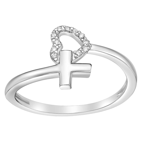1/20 Carat Natural Diamond Heart and Side Cross Purity Ring for Women in 925 Sterling Silver (H-I, I2-I3, 0.05 cttw) Engagement Promise Wedding Band Ring Size 9 by Lavari Jewelers