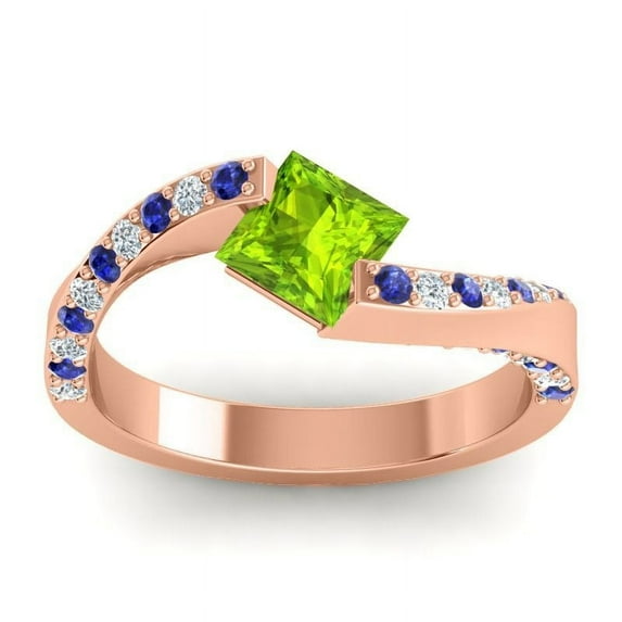 1.20 Carat Natural Diamond Peridot & Blue Sapphire Gemstone Classic Women Ring for Women 18K Rose Gold Size 8.5 by Diamond-Capitals