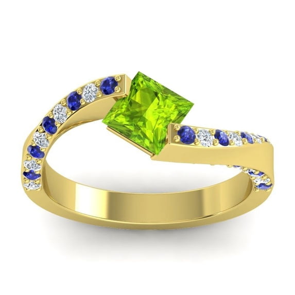 1.20 Carat Natural Diamond Peridot & Blue Sapphire Gemstone Elegant Engagement Ring for Women Solid 18K Yellow Gold Size 3 by Diamond-Capitals