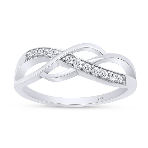 AFFY 1/20 Carat Round Cut White Natural Diamond Multi-Row Crossover Engagement Ring In 14k White Gold Plated 925 Sterling Silver Jewelry Gift For Women Ring Size-5.5