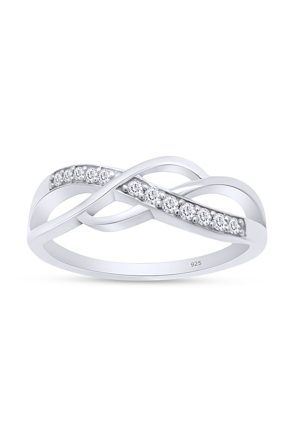 1/20 Carat Round Cut White Natural Diamond Multi-Row Crossover Engagement Ring In 14k White Gold Plated 925 Sterling Silver Jewelry Gift For Women Ring Size-9.5