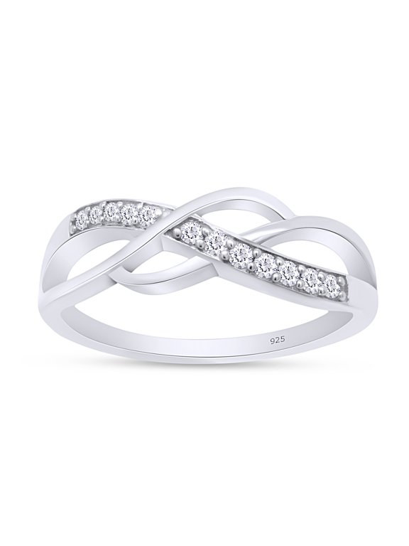 1/20 Carat Round Cut White Natural Diamond Multi-Row Crossover Engagement Ring In 14k White Gold Plated 925 Sterling Silver Jewelry Gift For Women Ring Size-9.5