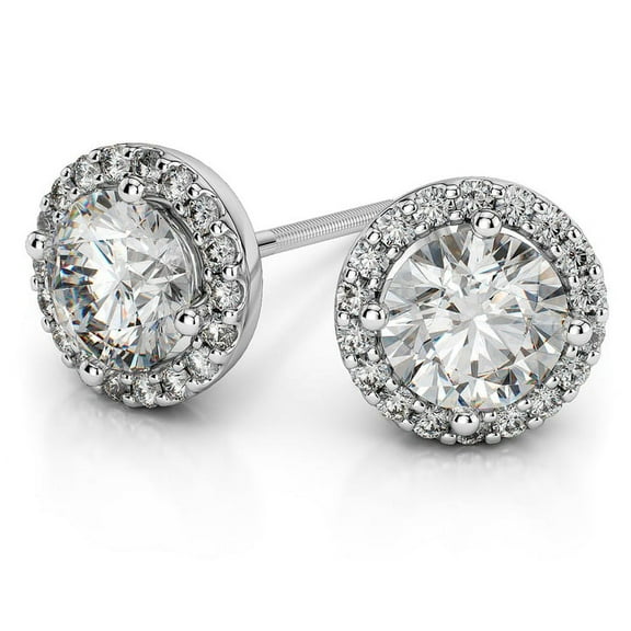 1.20 Carat Round Halo Excellent Cut Natural Diamond Stud Earrings (VS1-VS2 Clarity, F-G Color) Solid Real 18K White Gold Studs