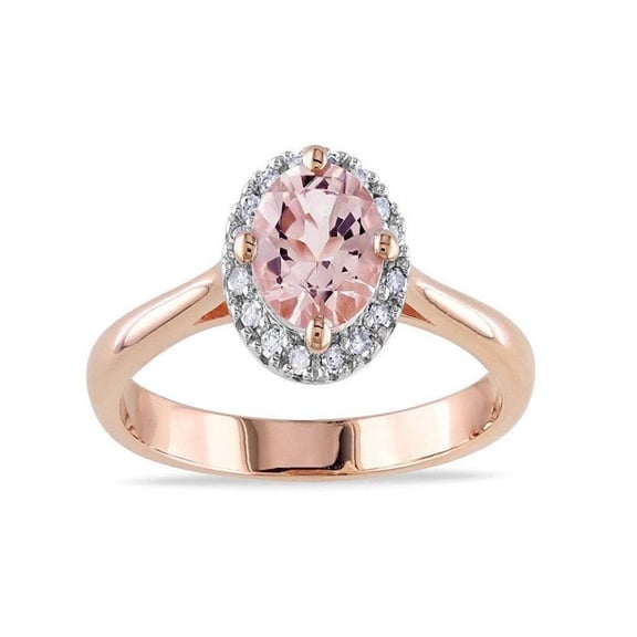 1.20 Carat Round Morganite And Diamond Halo Engagement Ring In 14K Rose Gold Affordable Morganite & Diamond Engagement Ring