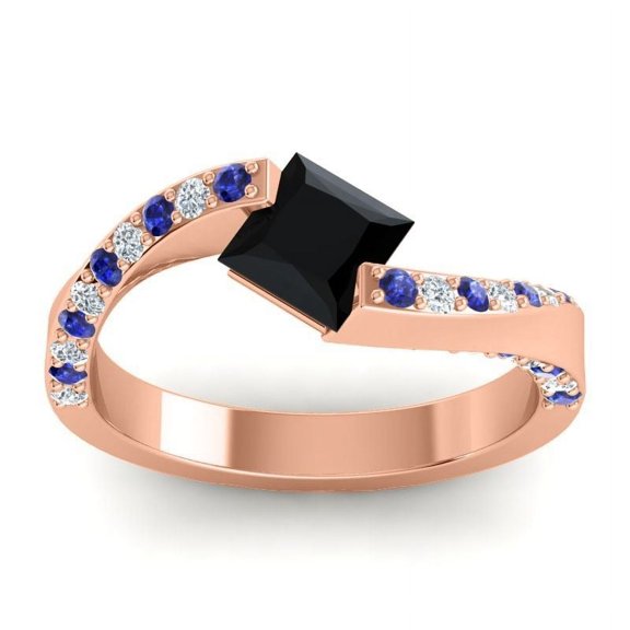 1.20 Carat Shiny Natural Diamond Black Onyx & Blue Sapphire Gemstone Bridal Ring for Women 18K Rose Gold Size 4.5 by Diamond-Capitals