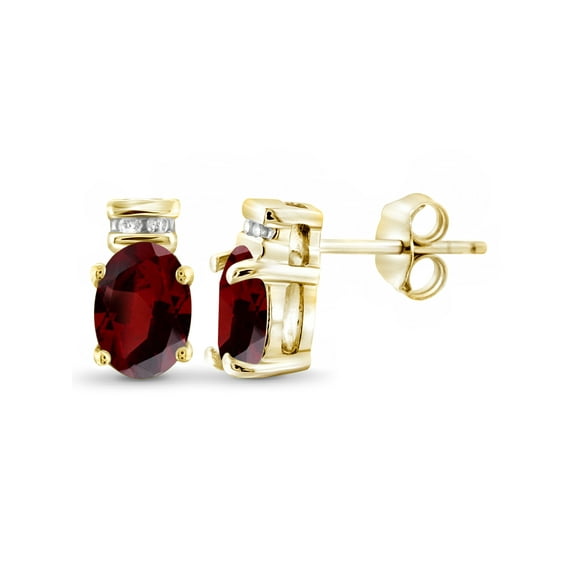 1.20 Carat T.G.W. Garnet Gemstone and 1/20 Carat T.W. White Diamond Earrings