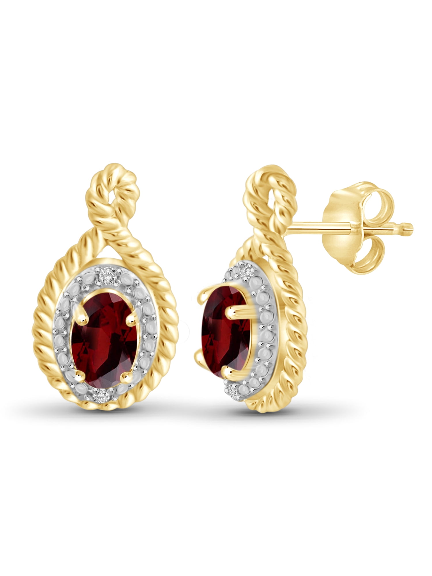 1.20 Carat T.G.W. Garnet Gemstone and White Diamond Accent Earrings