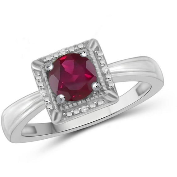 1.20 Carat T.G.W. Ruby Gemstone and White Diamond Accent Sterling Silver Ring