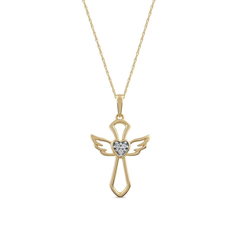 1/20 Carat T.W. Diamond 10kt Yellow Gold Angel Wings Cross
