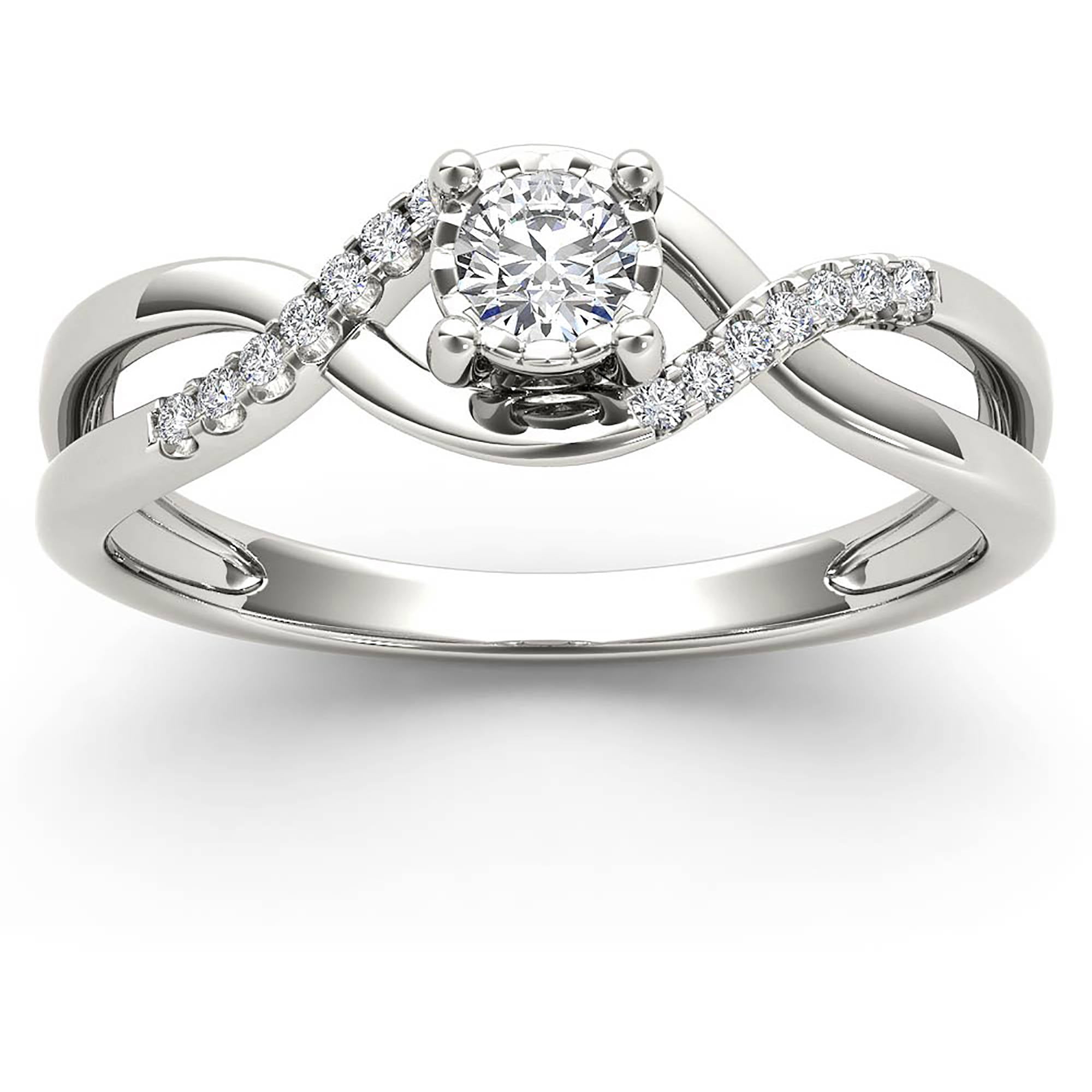 1/20 Carat T.W. Diamond Criss-Cross Shank Cluster 10kt White Gold Engagement Ring