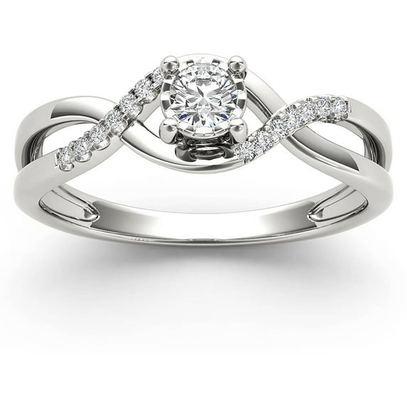 1/20 Carat T.W. Diamond Criss-Cross Shank Cluster 10kt White Gold Engagement Ring