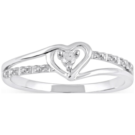 1/20 Carat T.W. Diamond Split Shank Heart 10kt White Gold Fashion Ring