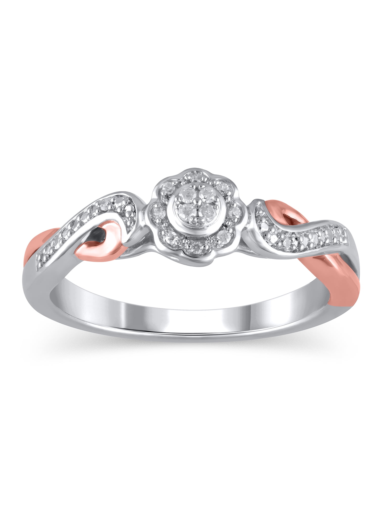 1/20 Carat T.W. (I3 clarity, I-J color) Hold My Hand Diamond Promise Ring in Sterling Silver with 14K Rose Gold Plating, Size 5