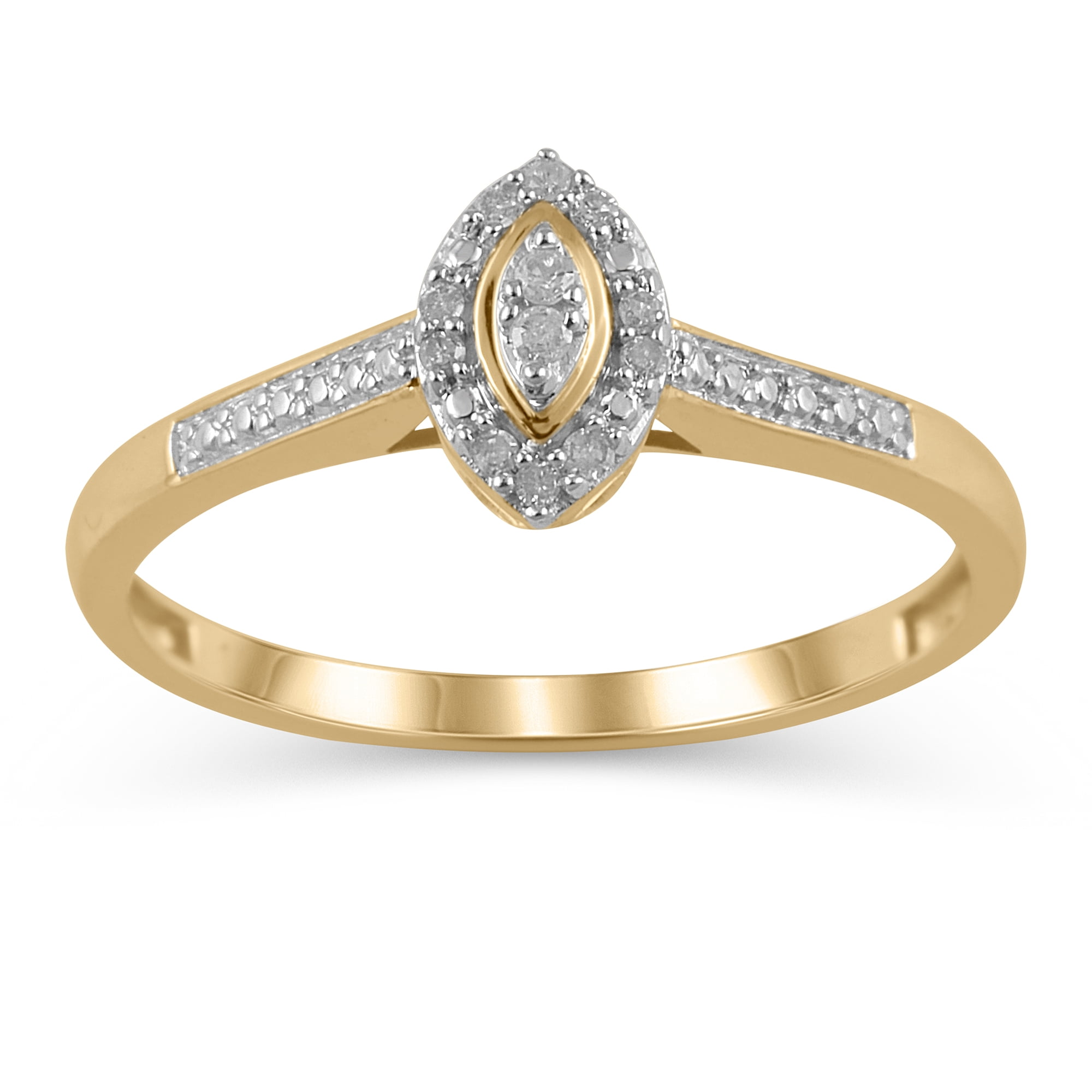 1/20 Carat T.W. JK-I2I3 diamond marquise promise ring in 10K Yellow Gold , Size 9