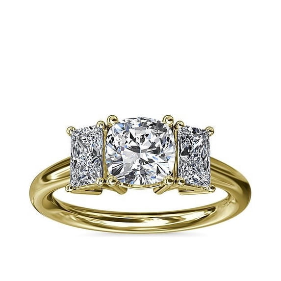 1.20 Ct Brilliant Cushion Shape Three Stone Genuine Diamond Beautiful Wedding Ring for her Solid 14K Yellow Gold Size 7
