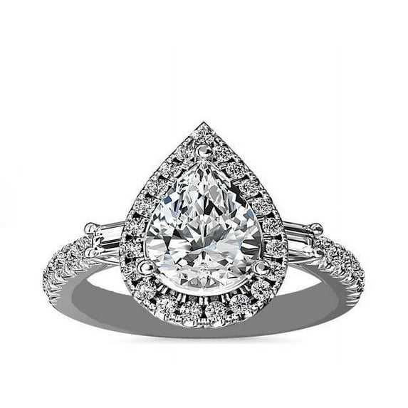 1.20 Ct Brilliant Pear Shape Genuine Diamond Sparkle Halo Ring for Engagement and Wedding in Solid 18K White Gold Size 6.5