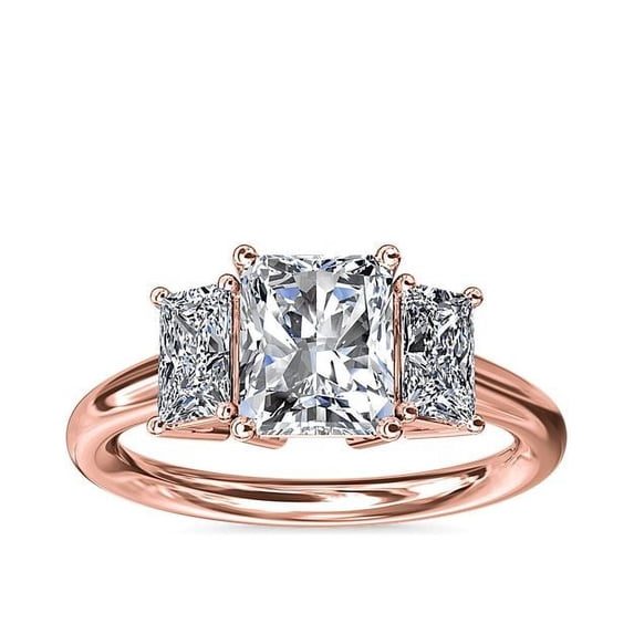1.20 Ct Brilliant Radiant Cut Natural Diamond Radiant Three Stone Engagement Ring for her Solid 14K Rose Gold Size 5.5